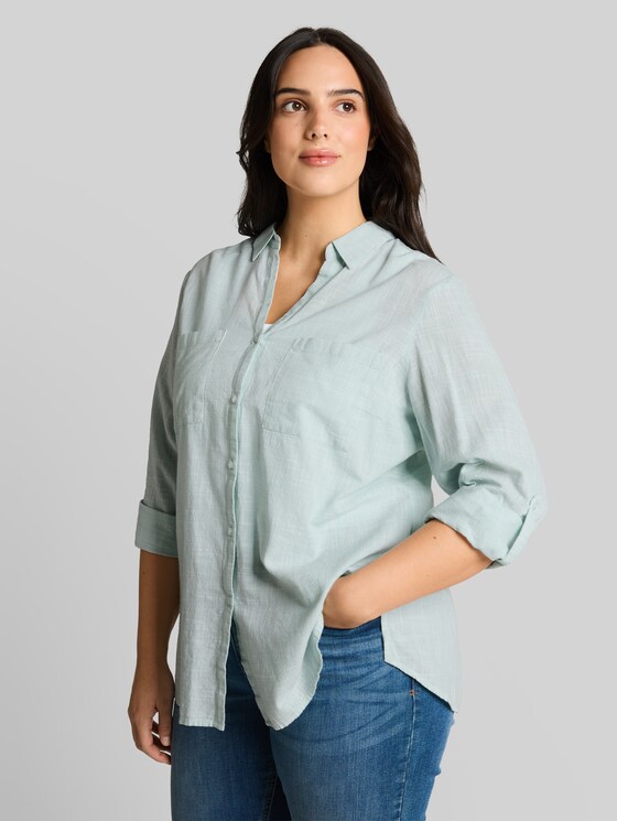 Plus Size - blouse with breast pockets - new blue haze
