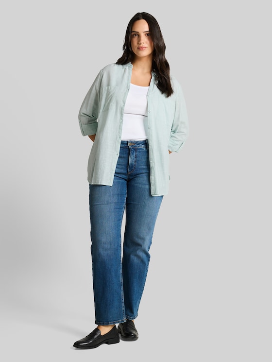 Plus Size - blouse with breast pockets - new blue haze