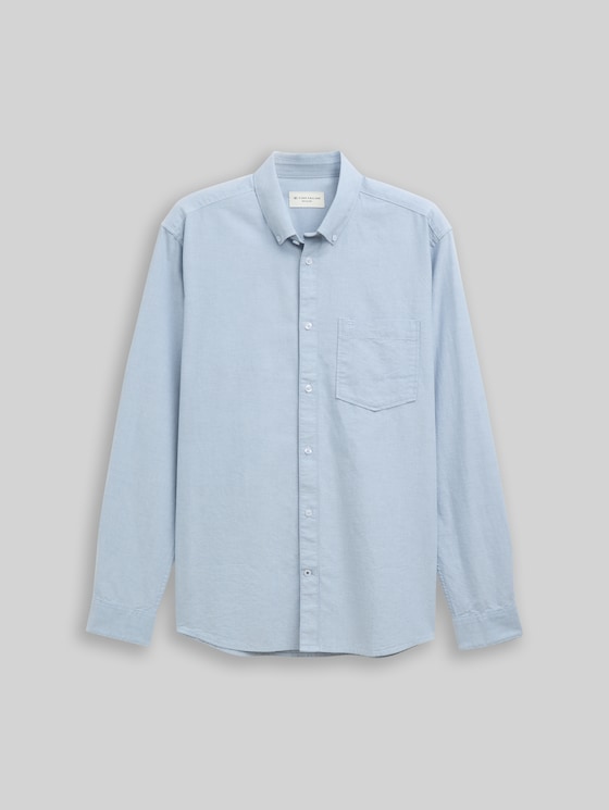 Regular-fit shirt with a breast pocket - light blue white chambray
