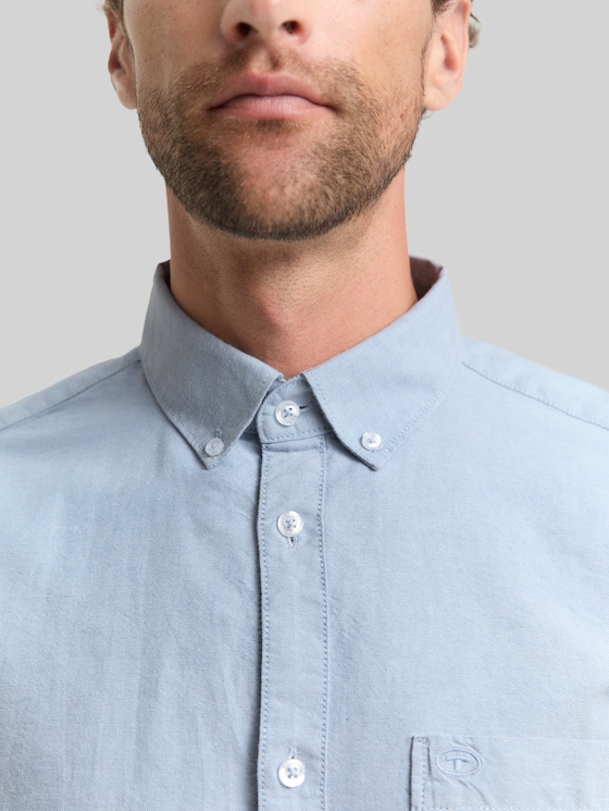 Regular-fit shirt with a breast pocket - light blue white chambray