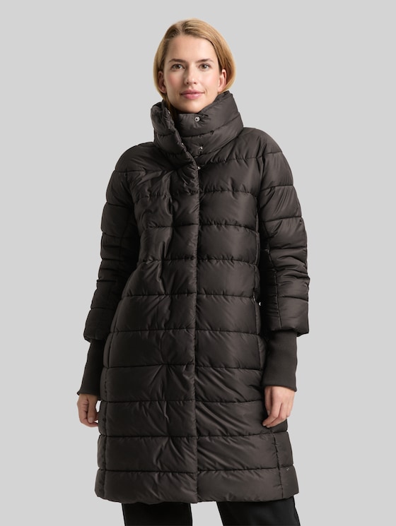 Puffer coat with a stand-up collar - deep black