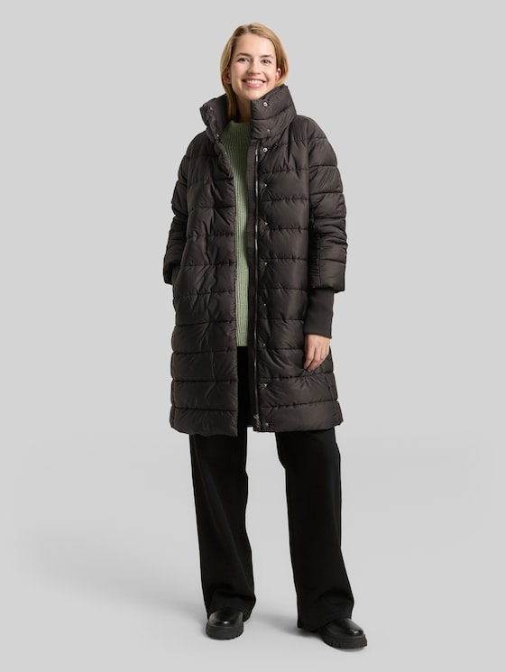 Puffer coat with a stand-up collar - deep black