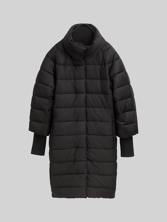 Puffer coat with a stand-up collar - deep black