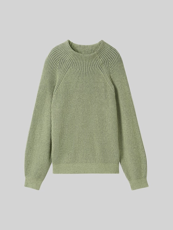 Ribbed sweater with a stand-up collar - pale bark green rib structure