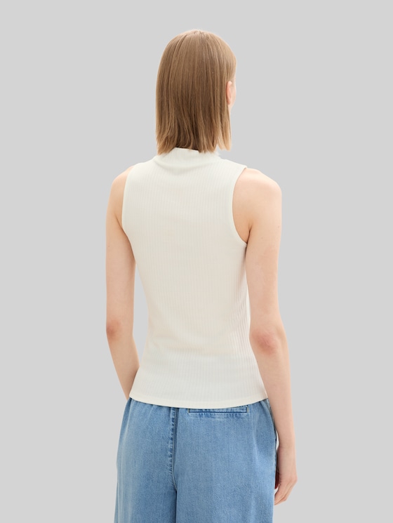 Ribbed top with stand-up collar - off white
