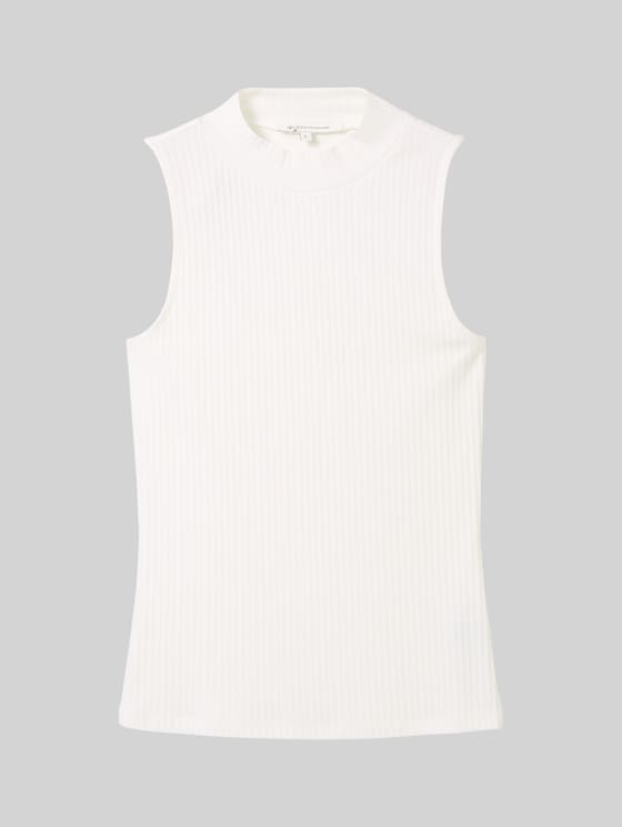 Ribbed top with stand-up collar - off white