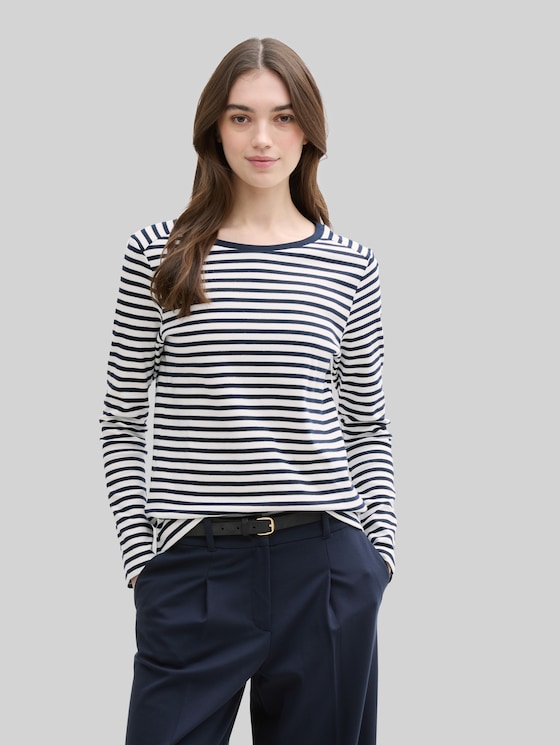 Long-sleeved top with a striped pattern - navy white stripe
