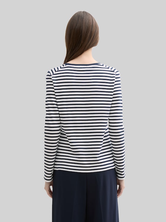 Long-sleeved top with a striped pattern - navy white stripe