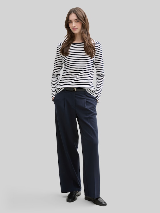 Long-sleeved top with a striped pattern - navy white stripe