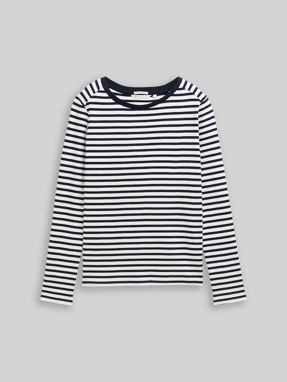 Long-sleeved top with a striped pattern - navy white stripe