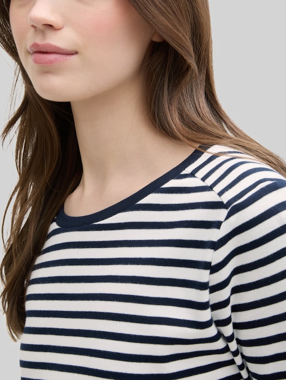 Long-sleeved top with a striped pattern - navy white stripe
