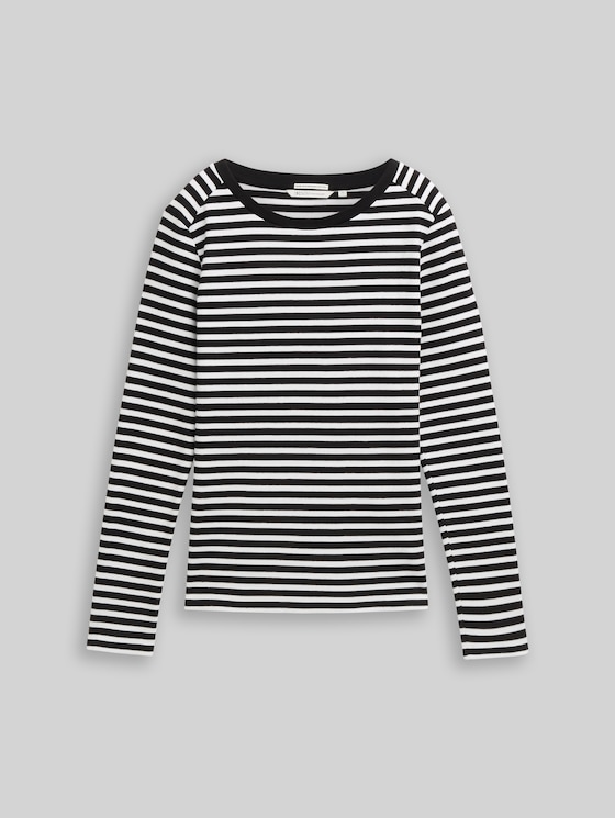 Long-sleeved top with a striped pattern - black white stripe