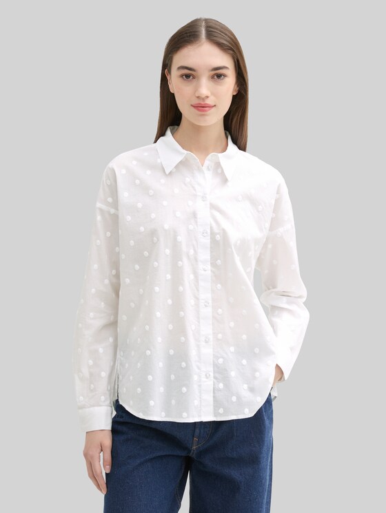 Shirt-style blouse with polka-dot pattern - White