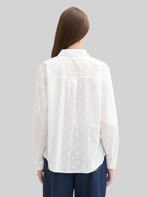 Shirt-style blouse with polka-dot pattern - White