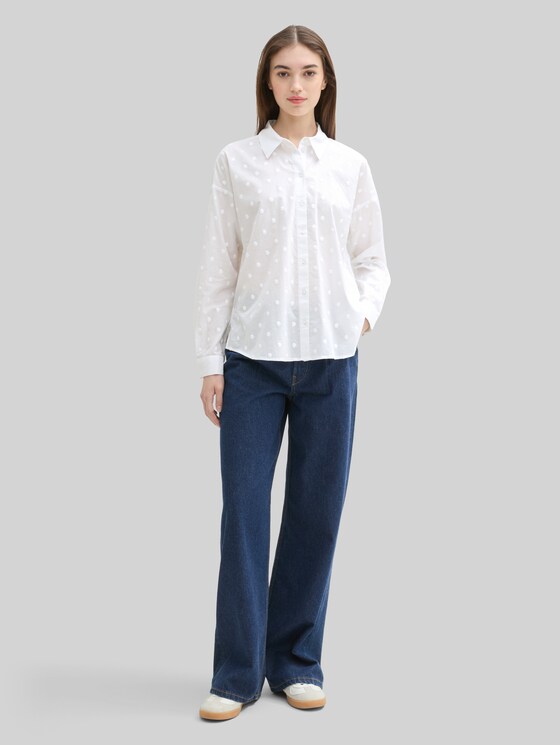 Shirt-style blouse with polka-dot pattern - White