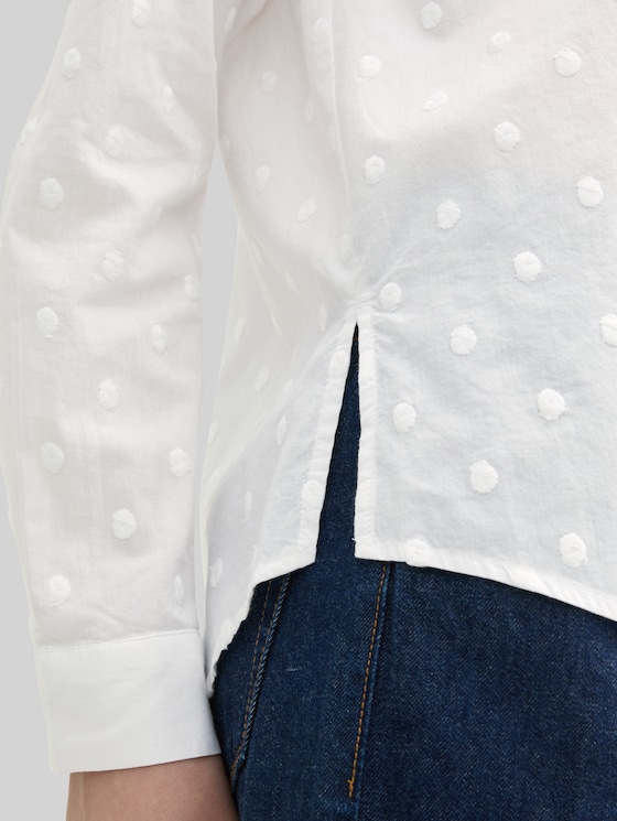 Shirt-style blouse with polka-dot pattern - White