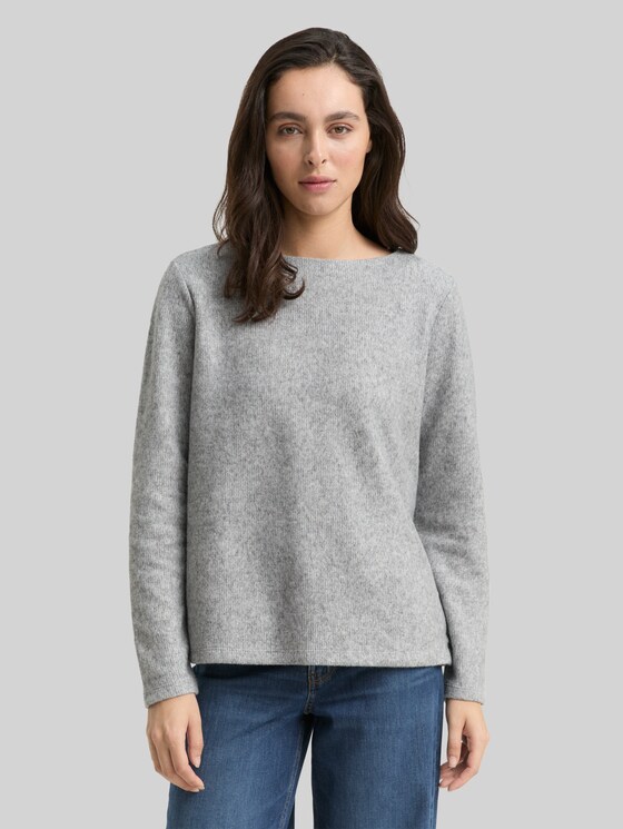 Soft-touch sweatshirt with button details - medium silver grey melange