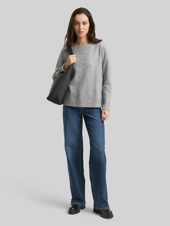 Soft-touch sweatshirt with button details - medium silver grey melange