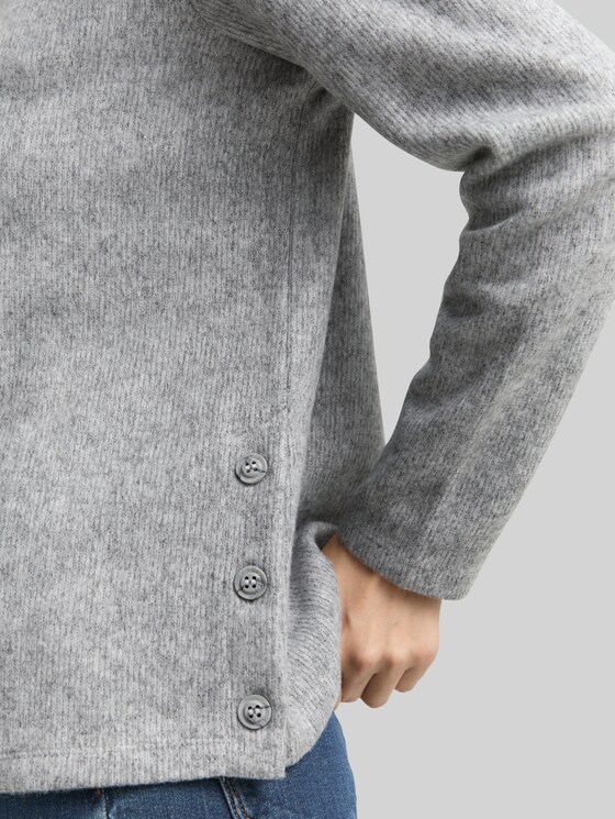 Soft-touch sweatshirt with button details - medium silver grey melange