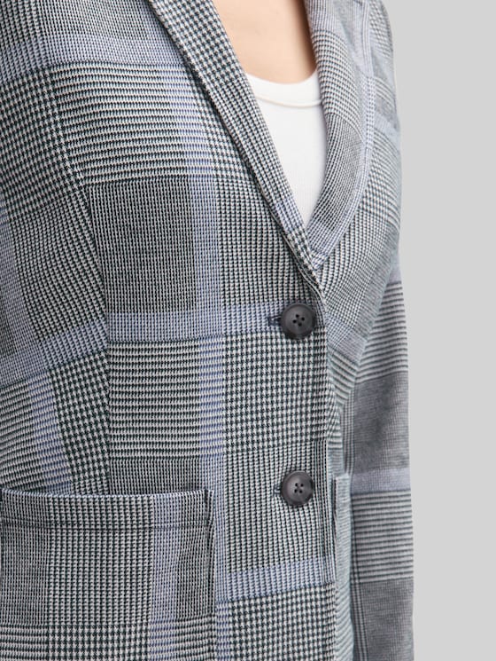 Checked print blazer in LENZING™ EcoVero™ - navy blue check