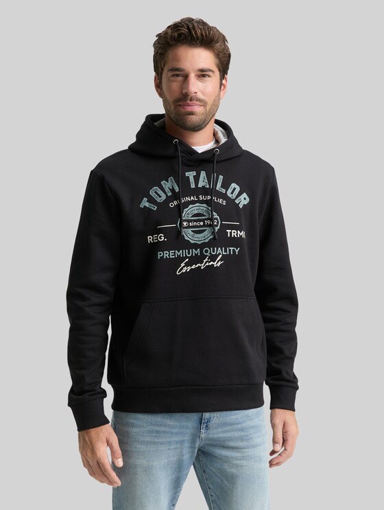 Hoodie sweatshirt with logo print - Almost Black