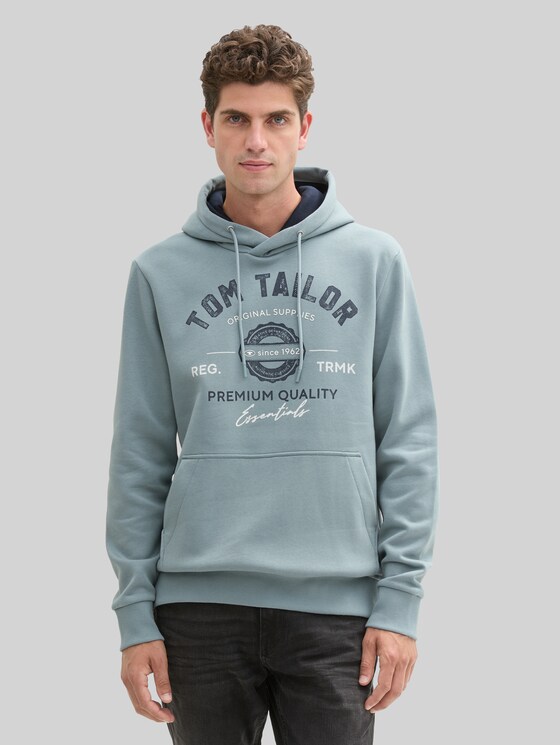 Hoodie sweatshirt with logo print - grey mint