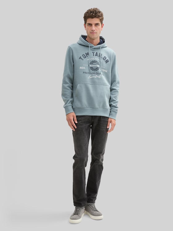 Hoodie sweatshirt with logo print - grey mint