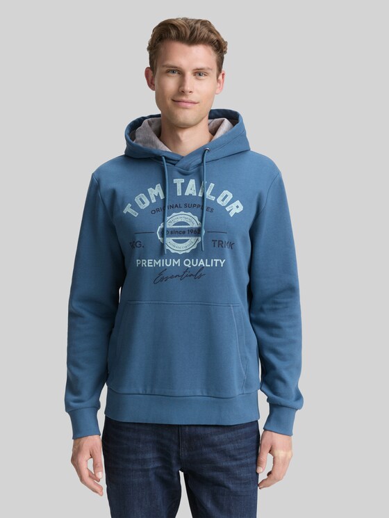 Hoodie sweatshirt with logo print - real teal blue