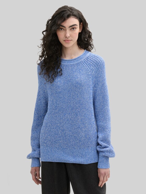 Knitted jumper with slightly puffed sleeves - sicilian blue melange