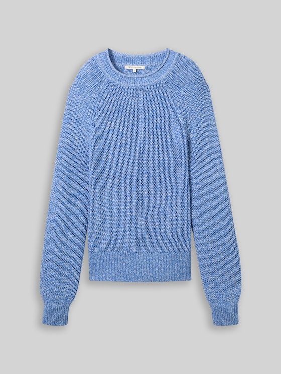 Knitted jumper with slightly puffed sleeves - sicilian blue melange