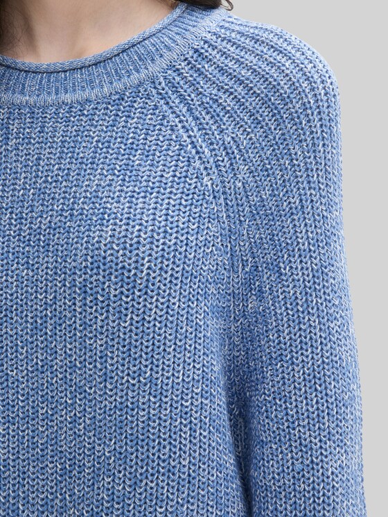Knitted jumper with slightly puffed sleeves - sicilian blue melange