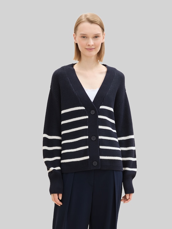 Cardigan with V-neck - placed navy white stripe