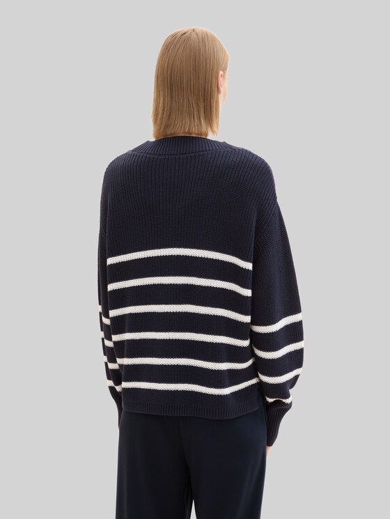 Cardigan with V-neck - placed navy white stripe
