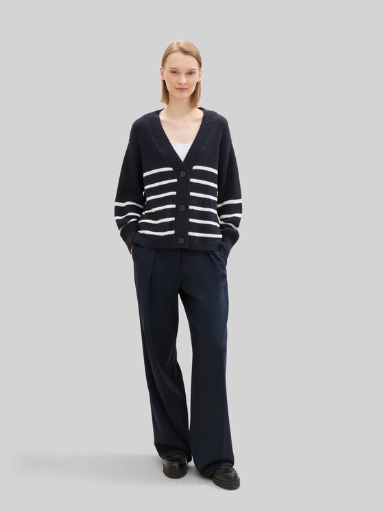 Cardigan with V-neck - placed navy white stripe