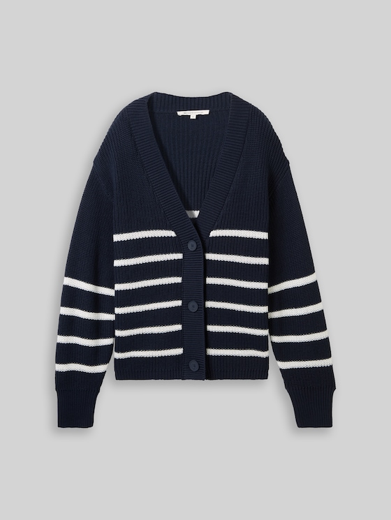 Cardigan with V-neck - placed navy white stripe