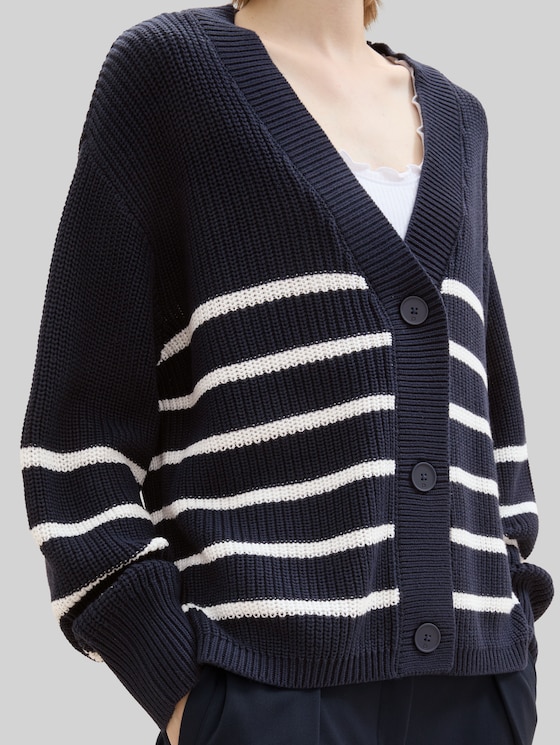 Cardigan with V-neck - placed navy white stripe