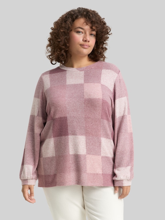 Plus Size - long-sleeved shirt with pattern - berry cosy check