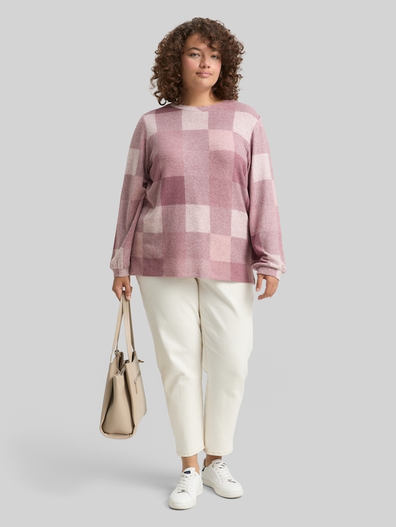 Plus Size - long-sleeved shirt with pattern - berry cosy check
