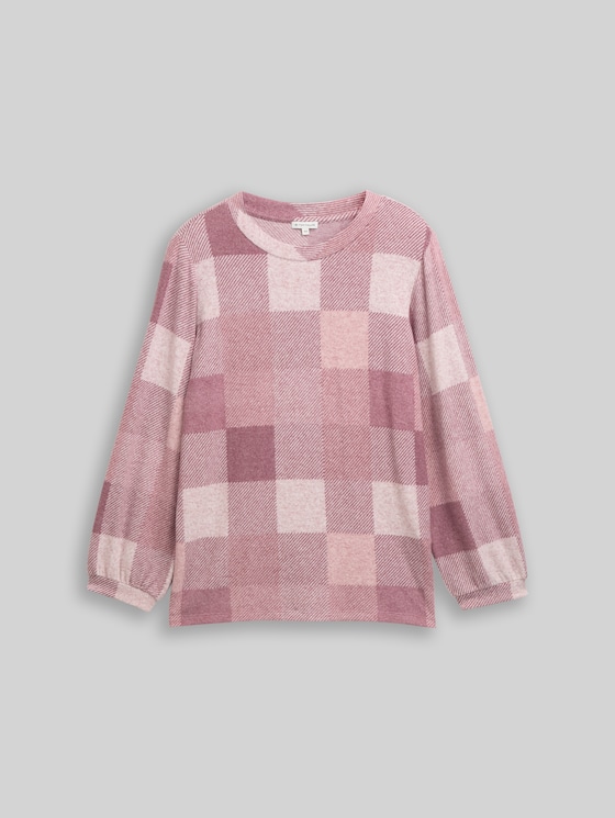 Plus Size - long-sleeved shirt with pattern - berry cosy check