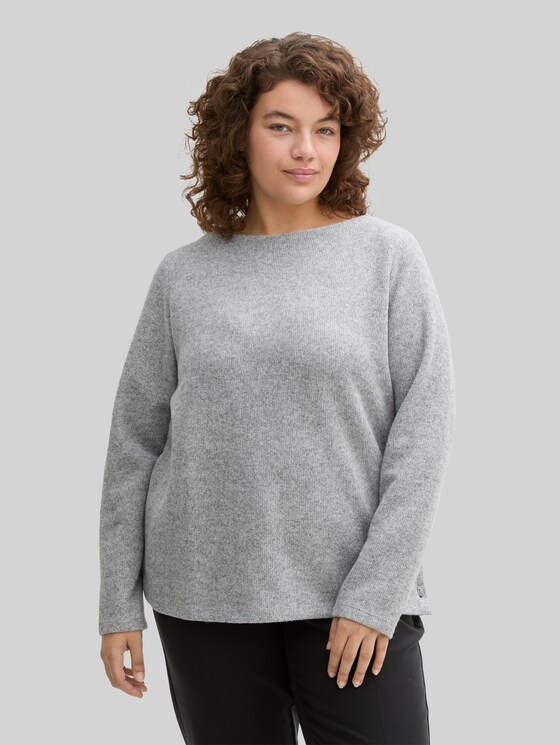 Plus Size - Soft-touch sweatshirt with button details - medium silver grey melange