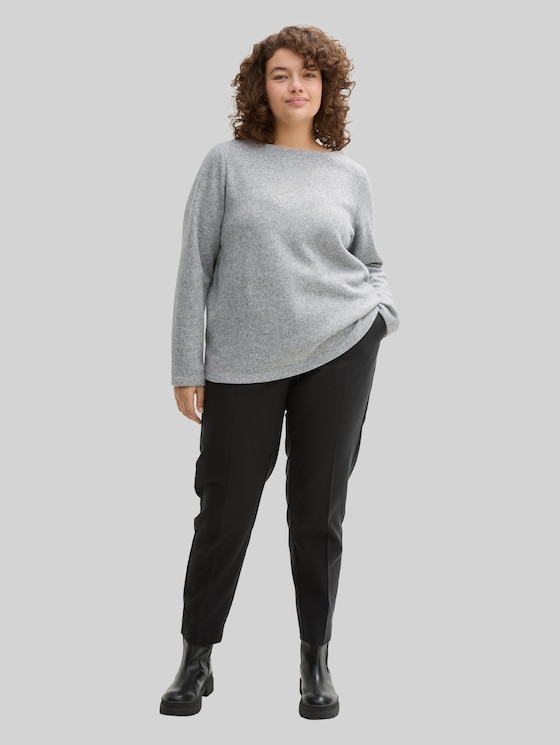 Plus Size - Soft-touch sweatshirt with button details - medium silver grey melange