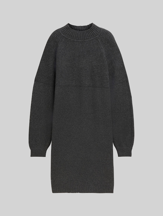 Knitted dress with stand-up collar - Shale Grey Melange