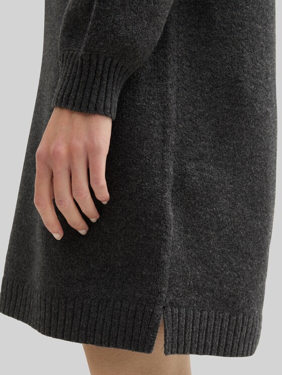 Knitted dress with stand-up collar - Shale Grey Melange
