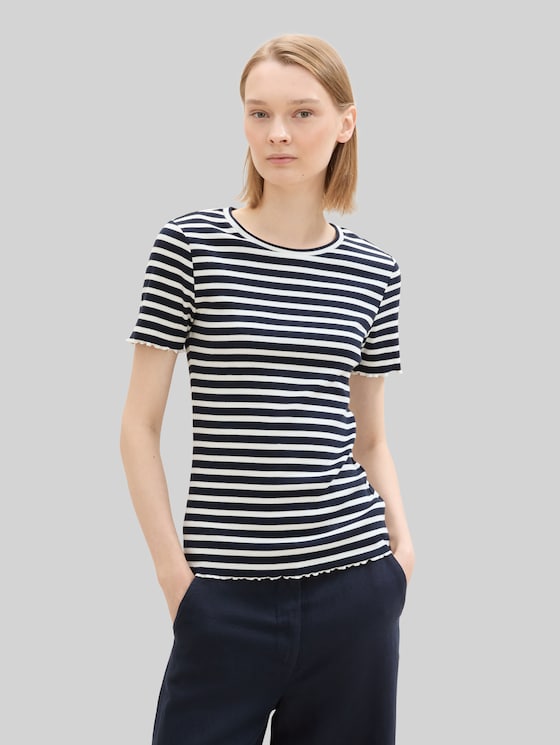 Ribbed T-shirt, pack of 2 - dark blue white stripe
