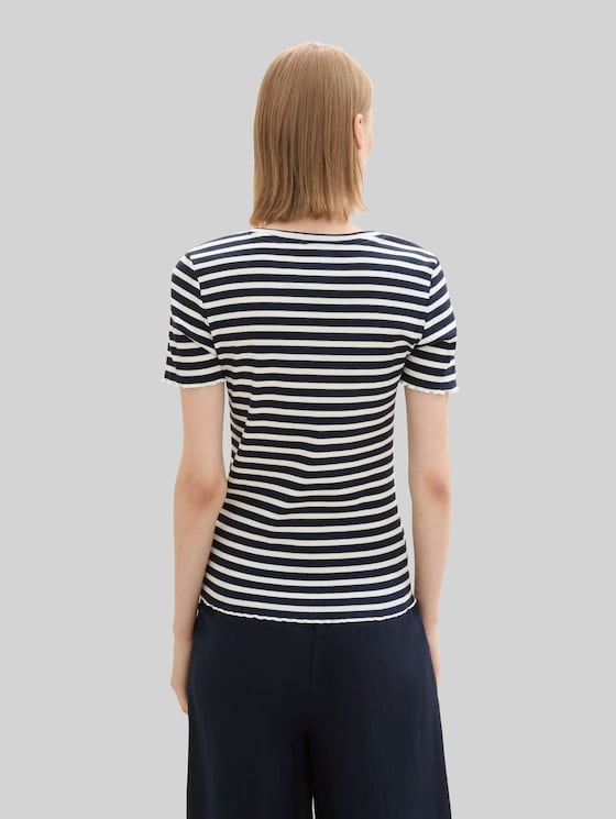 Ribbed T-shirt, pack of 2 - dark blue white stripe