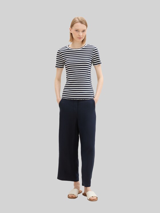 Ribbed T-shirt, pack of 2 - dark blue white stripe