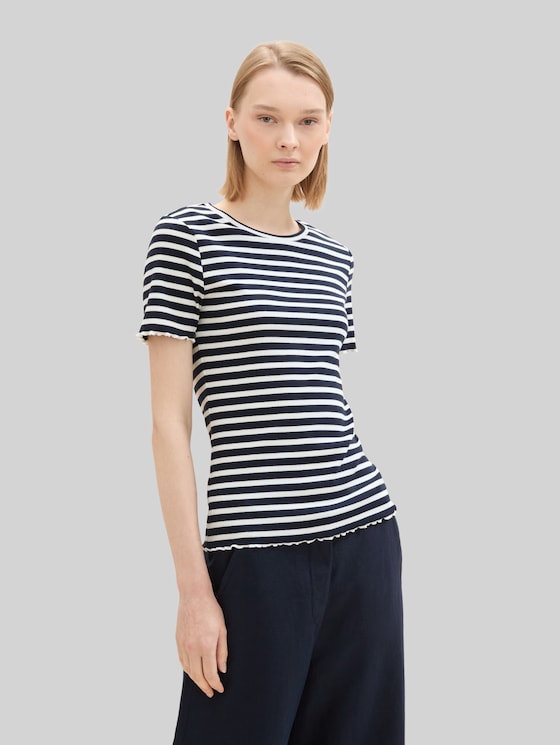 Ribbed T-shirt, pack of 2 - dark blue white stripe