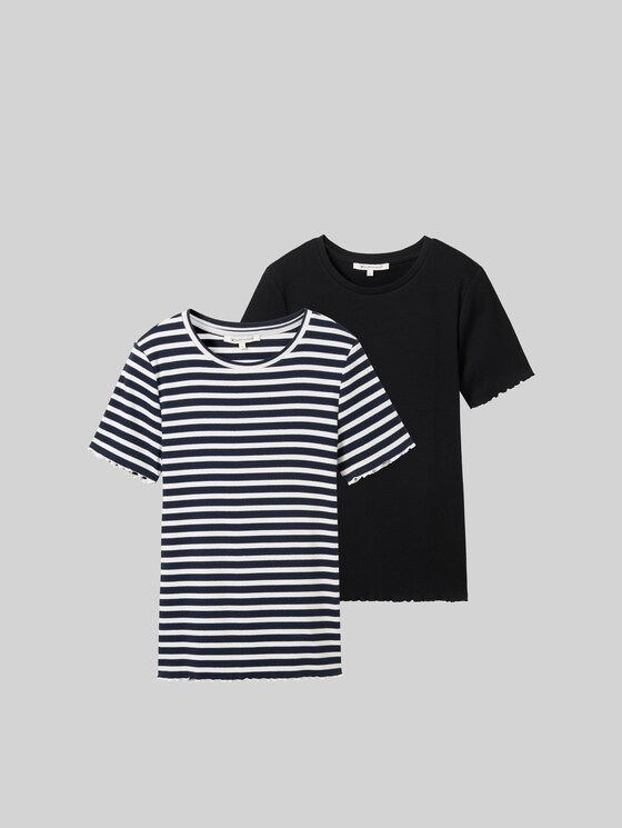 Ribbed T-shirt, pack of 2 - dark blue white stripe