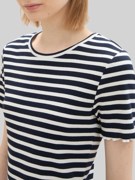 Ribbed T-shirt, pack of 2 - dark blue white stripe