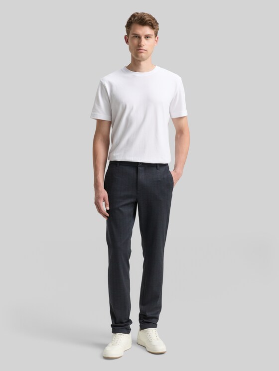 TTTRAVIS SLIM chino trousers in piqué jersey - navy tonal check